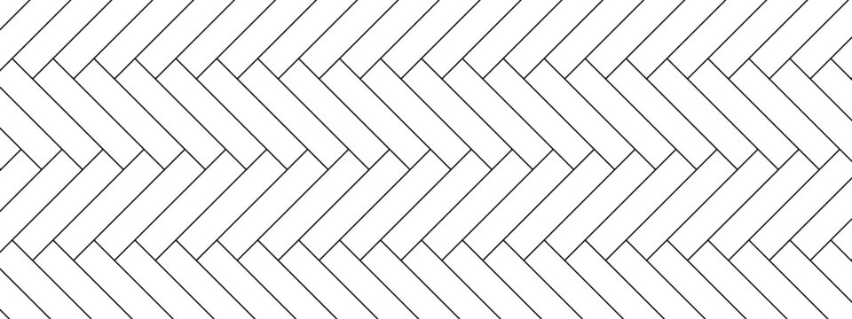 Floor herringbone pattern with connected tile structure. Regular seamless layout for backgrounds or mockups. Basic linear texture setup. Vector.