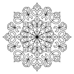 A black and white mandala flower coloring page line art