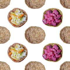 Rye bread toasts on a white background as a pattern