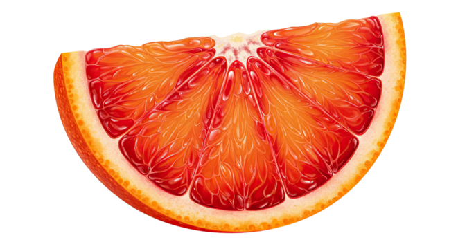 Realistic illustration of a vibrant blood orange slice with juicy details
