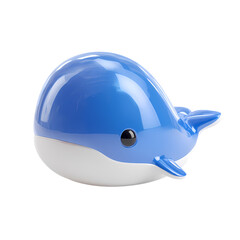 Fototapeta premium 3d icon of blue whale toy with white belly isolated on transparent background
