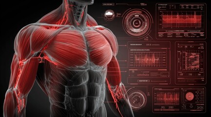 Muscular Physique Shown with Digital Technology Overlay