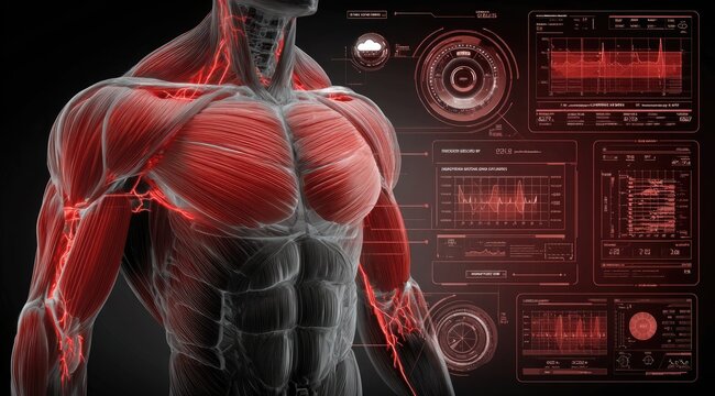 Muscular Physique Shown with Digital Technology Overlay