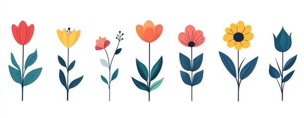 Colorful stylized flowers in various hues