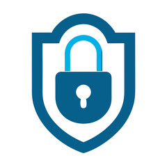 Blue padlock icon inside a shield for security