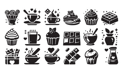  Set of chocolate icon, world chocolate day icons, clip art, black vector illustration on white background