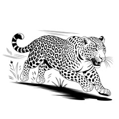 A vector-style line drawing of a leopard sprinting at high speed coloring page line art © Sujon art design