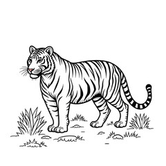 tiger on a  forest white background coloring page