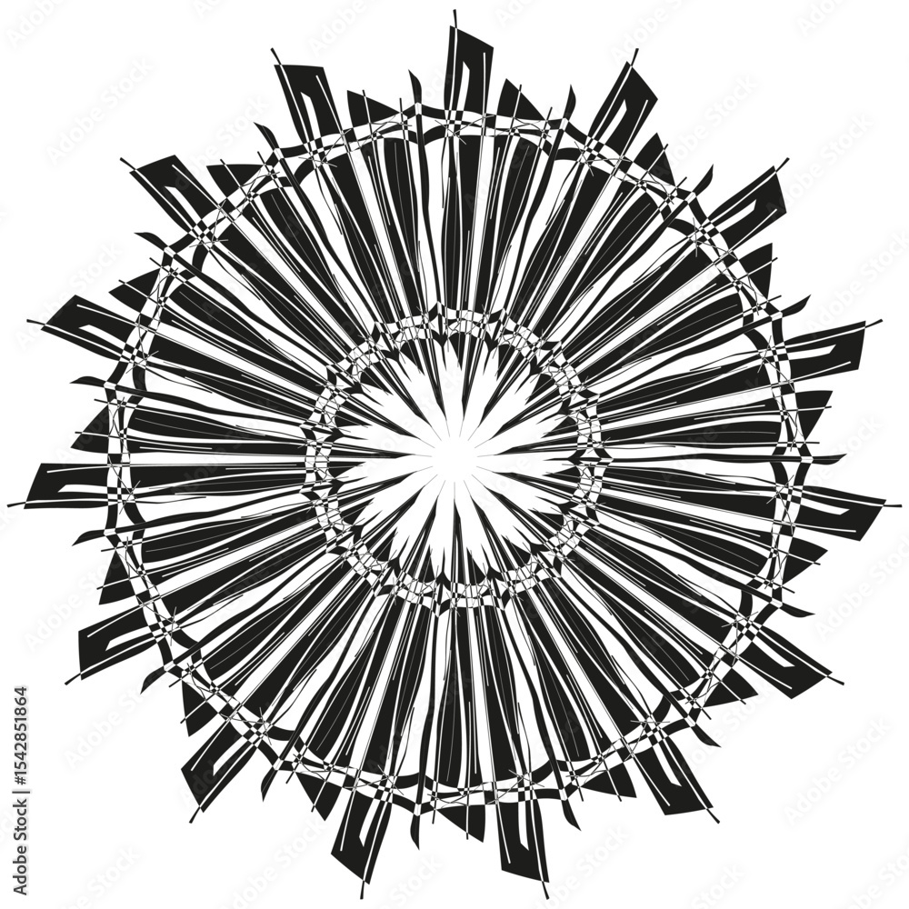 Poster arrow burst icon. radial dynamic shape. abstract attack figure. vector symmetric form.