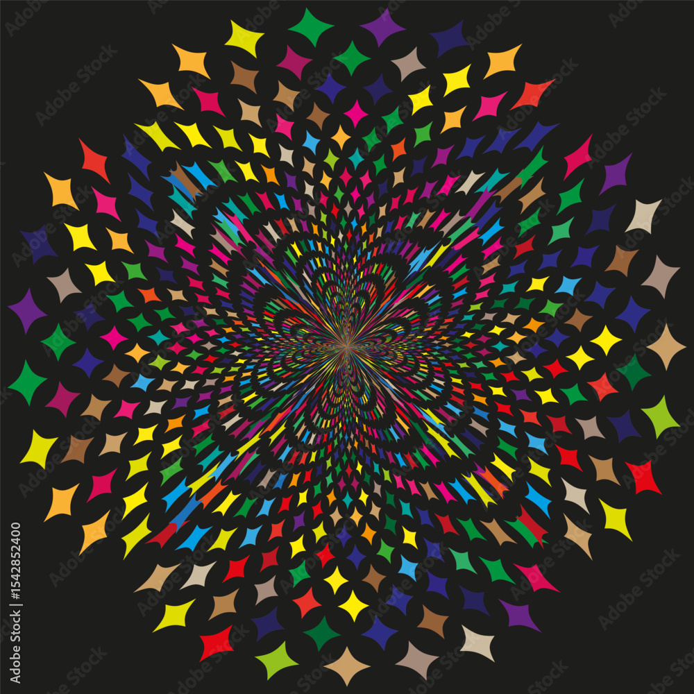 Poster colorful dots explosion. black background pattern. vector particle design. bright scattered points.