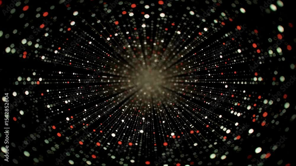 Poster cosmic burst of light particles on black background. abstract digital art visualization of space exp