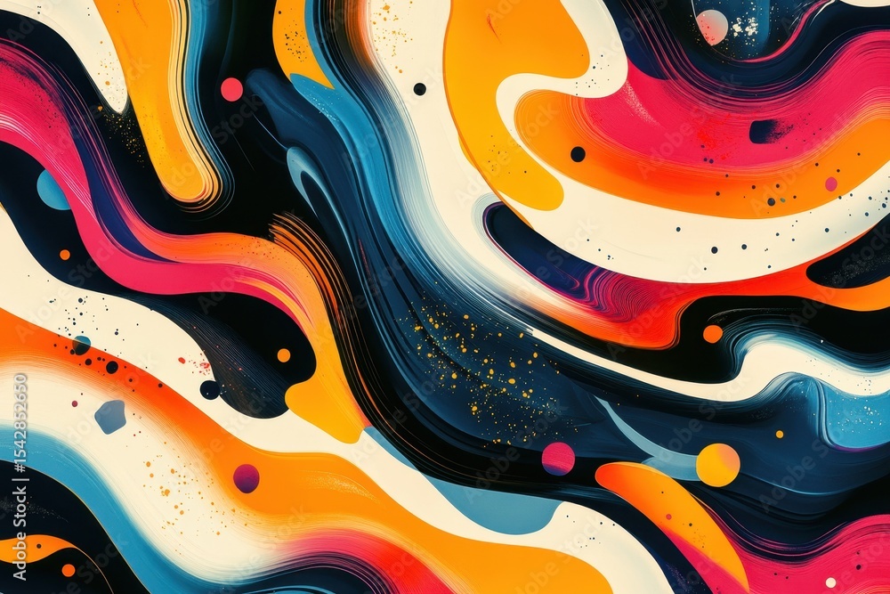 Poster Colorful swirling patterns create a vibrant abstract artwork full of energy and movement, Colorful swirling patterns with vibrant abstract shapes and lines