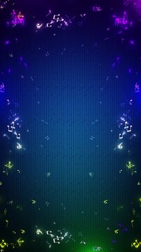 Frame Golden Music Notes Shapes Flying Moving Rain Musical Notes Background. music notation staff lines musical notes title, festival, music videos. art, show, party, Award, fashion. night club stage.