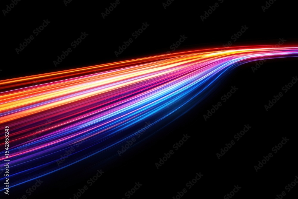 Poster colorful light trails create dynamic patterns against a black backdrop, colourful light trails on bl