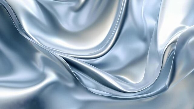 A smooth, flowing surface of light blue satin fabric, featuring soft folds and a glossy texture.