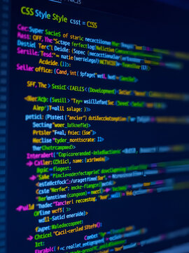 Web development code: CSS or SASS styles preprocessor script lines. Abstract screen of web developer