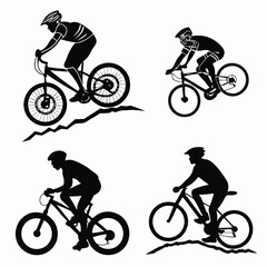 Obraz premium Silhouette illustrations of mountain bikers in action cycling through various challenging terrains
