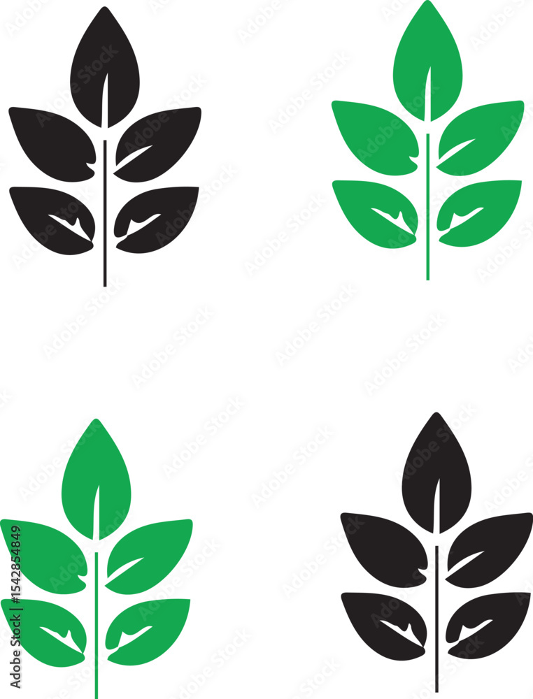 Poster four stylized leaf sprigs arranged in a square pattern with alternating black and green color scheme