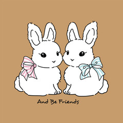Fototapeta premium Cute Cartoon Rabbits, Friendship Theme, Perfect for Kids