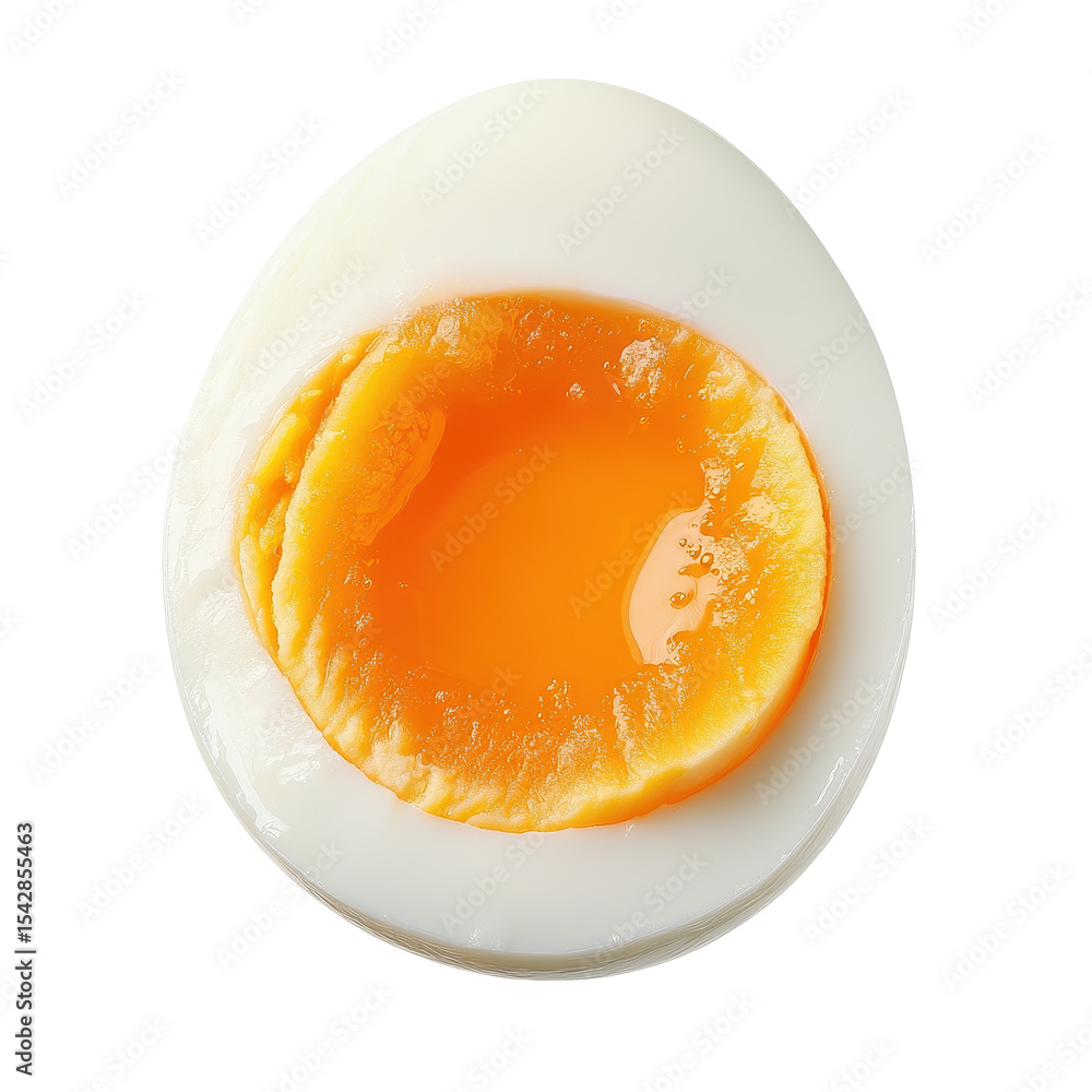 Poster boiled egg with a soft yolk isolated on a white background showcasing its vibrant color and texture,