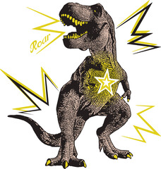 Roaring Tyrannosaurus Rex with Comic-Style Graphic Design
