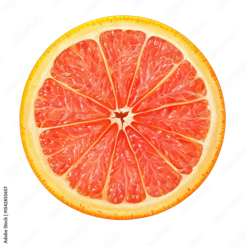 Poster fresh grapefruit slice isolated on white background showcasing vibrant colors and textures, grapefru