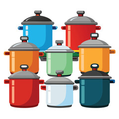  Six pressure cooker set isolated on white background