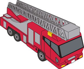 Cartoon Illustration of a Red Firetruck with an Extendable Ladder