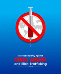 International Day Against Drug Abuse and Illicit Trafficking illustration – Anti-narcotics awareness poster template to avoid drug use.