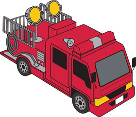 Isometric Illustration of a Red Fire Truck with Lighting Equipment