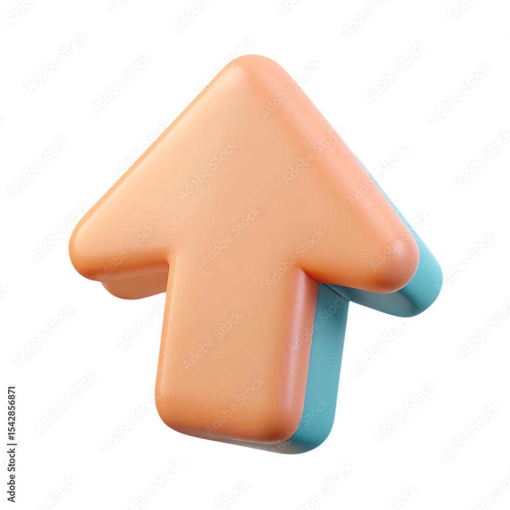 Poster 3d render of a modern upward arrow icon floating against a black background
