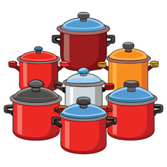  Six pressure cooker set isolated on white background