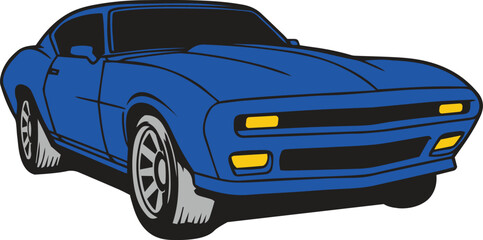 Classic Blue Muscle Car Illustration