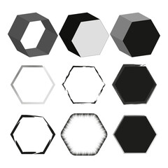 Hexagon shape icon. Black and white vector. Geometric form figure. Minimal contrast symbol.