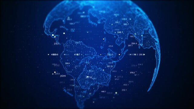 Abstract world technology blue dots modern web 3.0 access to information services control blockchain background. Global communication network. Digital transformation. global wireframe polygonal lines
