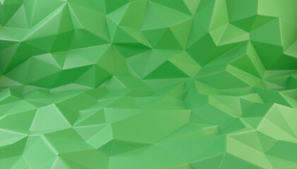 Lowpoly green background with textured surface, featuring geometric design of triangular shapes that create depth and dimension. This vibrant