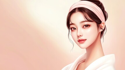 3d rendering Elegant Asian Woman: Pink Headband Portrait AI Generative