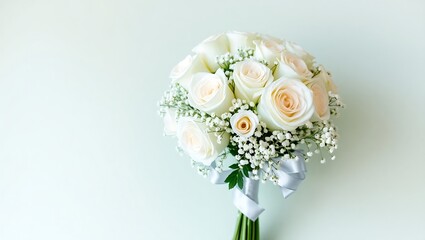 Elegant white rose wedding bouquet with baby's breath floral arrangement photo