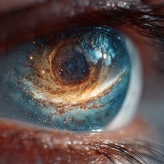 Fototapeta premium Eye reflecting spiral galaxy, exploring the universe within