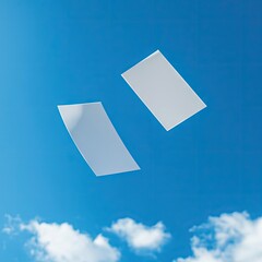 3d rendering Blank Paper Sheets Floating in a Blue Sky:  Perfect for Mockups, Presentations & Designs AI Generative