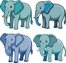 Fototapeta premium Four cute cartoon elephants illustration