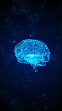 Ai brain glowing lines and dots in technology . Science futuristic artificial intelligence mind design. Super computer idea concept. CPU hologram brain on digital podium. HUD and technology connection