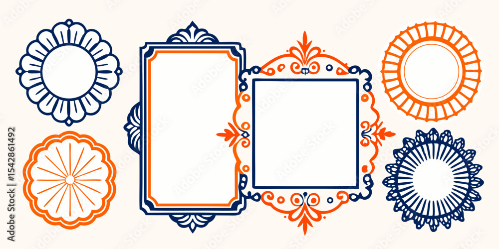 Poster elegant ornamental frames and circular design elements for branding projects