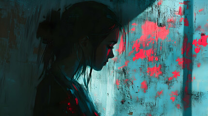 Graffiti art on grunge wall with dark and colorful design