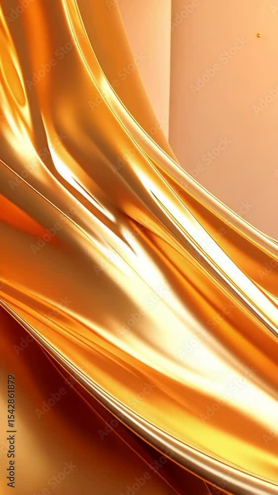 Poster flowing golden fabric background with light reflections creates a luxurious and elegant texture in a