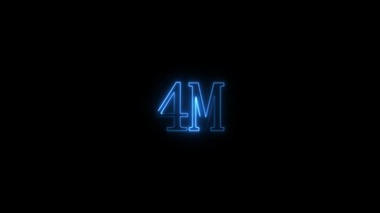 4M million neon glowing text animation on black background.4M user goal celebration for four million social media friends, fans or subscribers.4K VIDEO