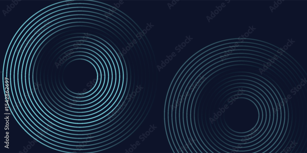 Poster blue abstract background with glowing circles. swirl circular lines pattern. geometric spiral. twirl