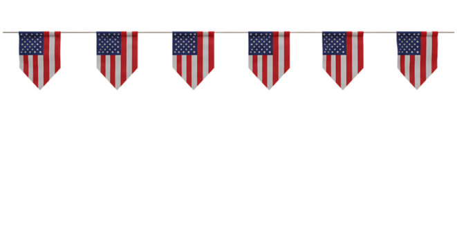 Front View of Rectangular Patriotic Flags in a Straight Line – Transparent Background