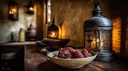 Golden Evening Still Life with Exotic Fruits