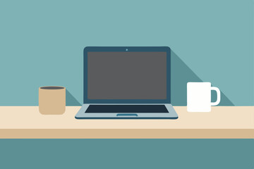 Laptop, Coffee, and Productive Workspace  A Modern Minimalist Desk Setup